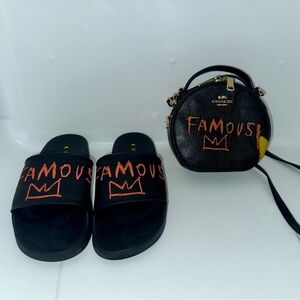 Coach X Jean Michel Basquiat Crossbody Handbag shoulder bag end Cloth Slides.